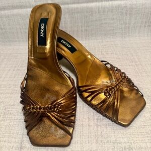 Vintage DKNY Lucita Bronze Strappy Heels, Size 6.5